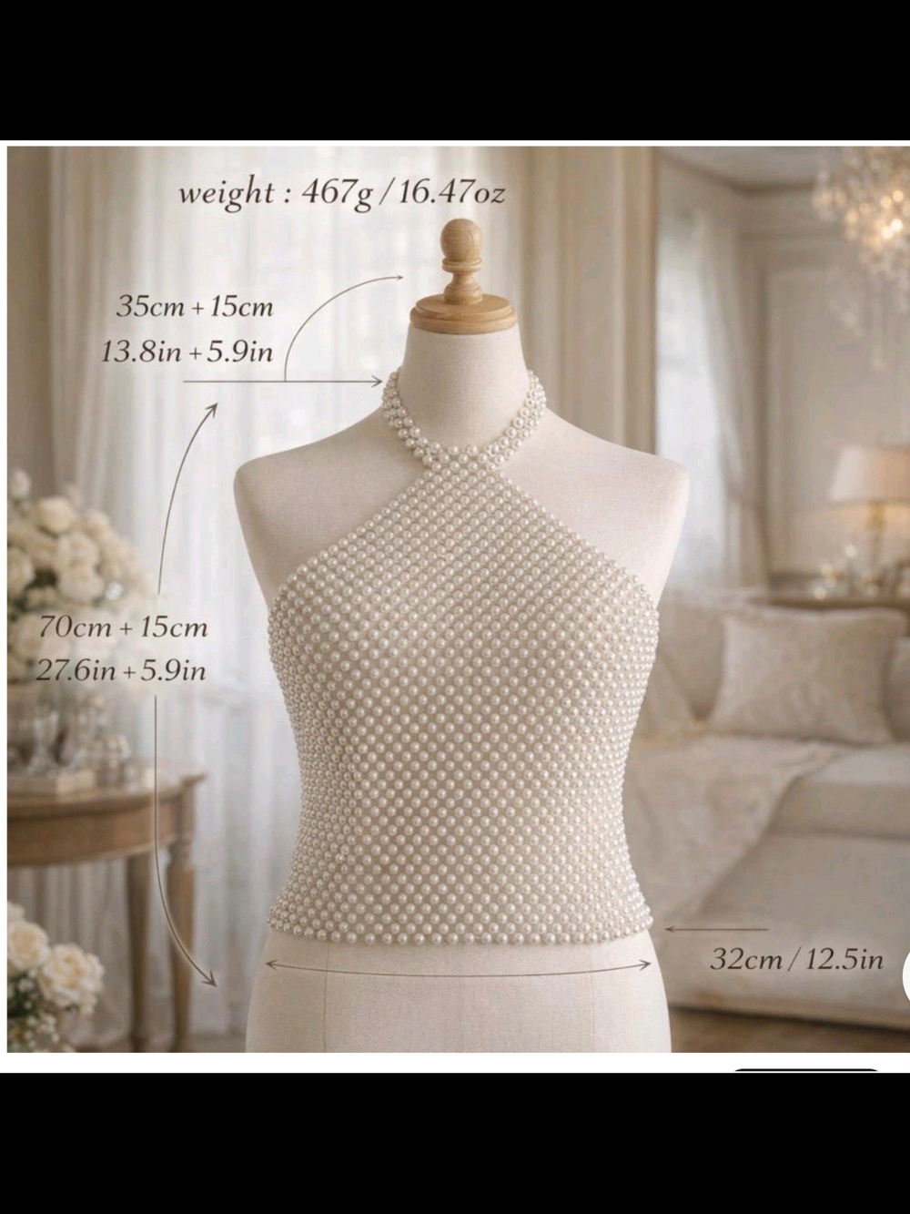 Pearl Halter Crop Top in Ivory